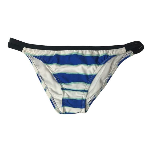 Nautica Bikini Bottom M Swim Swimsuit Blue White Striped Split Tab Side NWOT - Picture 1 of 7